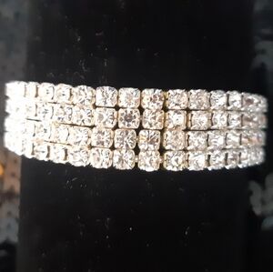 New Elegant 4 Row Silver Crystal Rhinestone Bracelet In Package